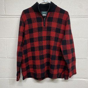 Ralph Lauren Quarter Zip Pullover Lambswool Sweater Red Black Checker Size Large